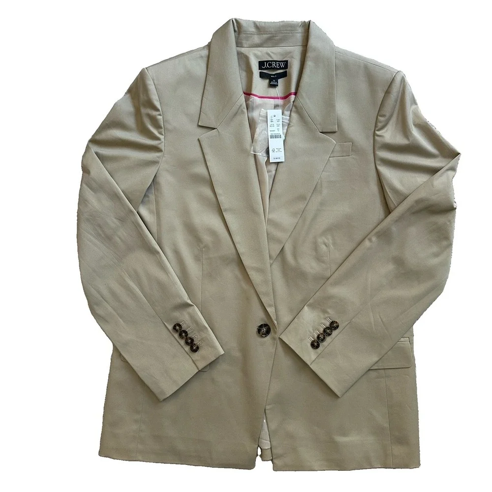 J Crew Willa Blazer Jacket Women's Size 12 US Cotton Blend Beige Pink BG120